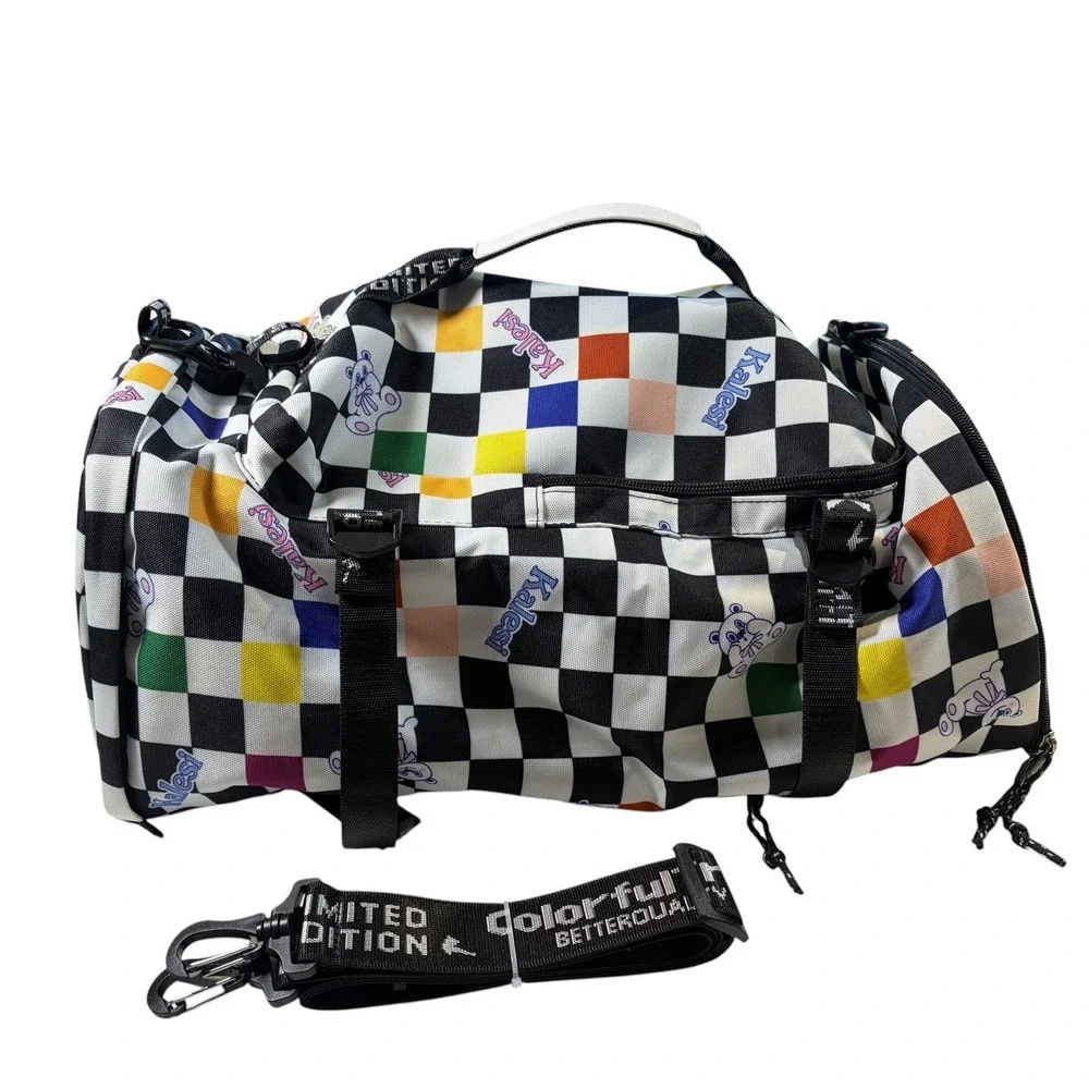 Kalesi Convertible Backpack Duffel Large Multicolor Checkered‎ Teddy Bear 20in